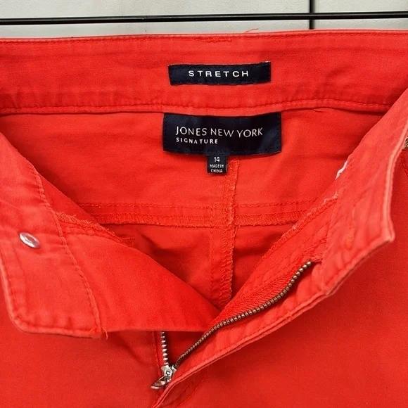 Jones New York Signature Stretch Jeans Orange 5 Pocket Zip Fall Neutral Cotton - Picture 2 of 8